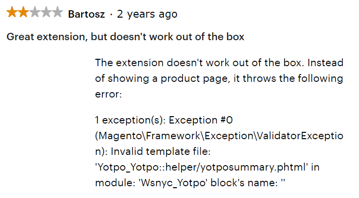Error: Yotpo Magento Extension